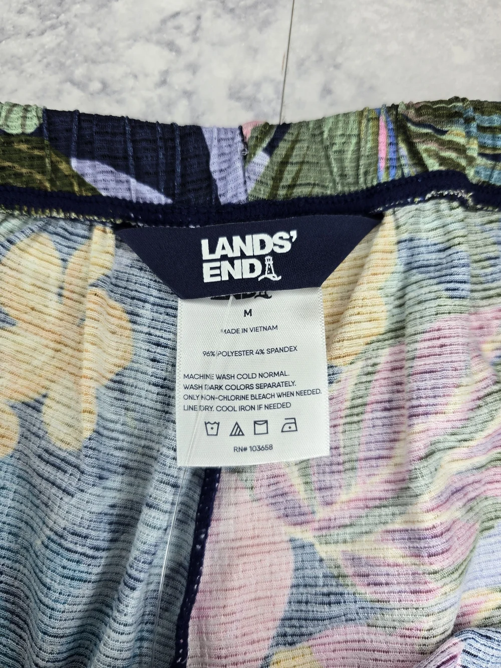 Lands' End Navy Tropical Floral Swim Cover Up Pants Side Slit Wide Leg Medium